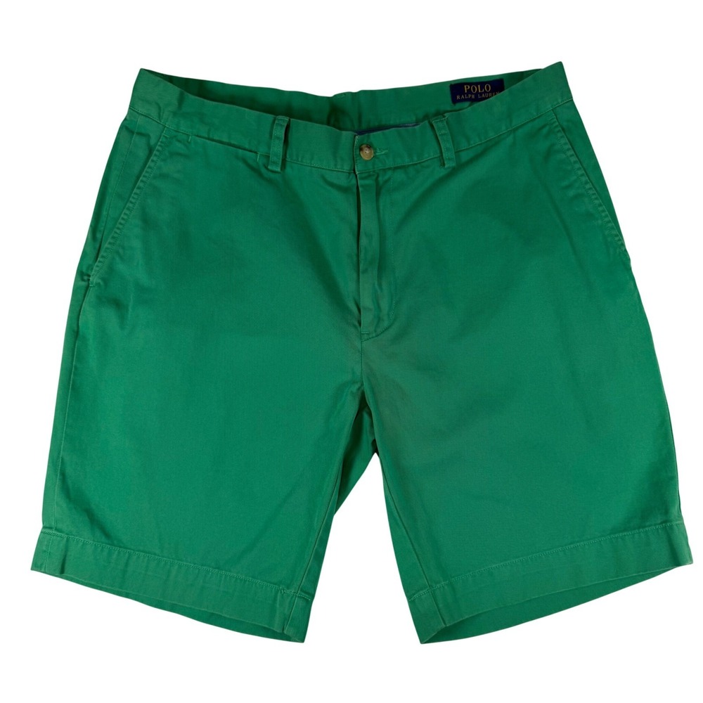 Polo Ralph Lauren Mens Green Cotton Chino Shorts Size 34 Flat Front Classic Fit
